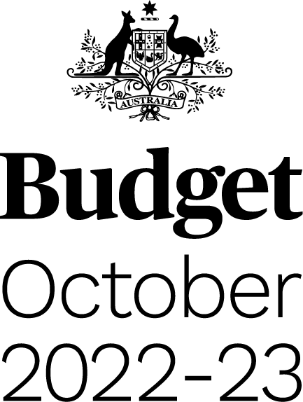 Australian coat of arms above the words "Budget October 2022-23"